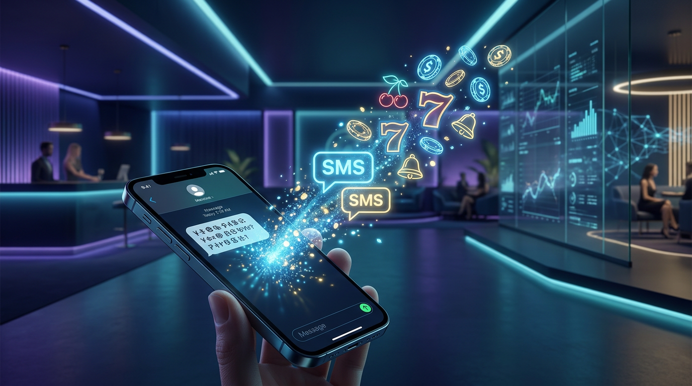 Futuristické zobrazení mobilní SMS platby v online kasinu pro rok 2026