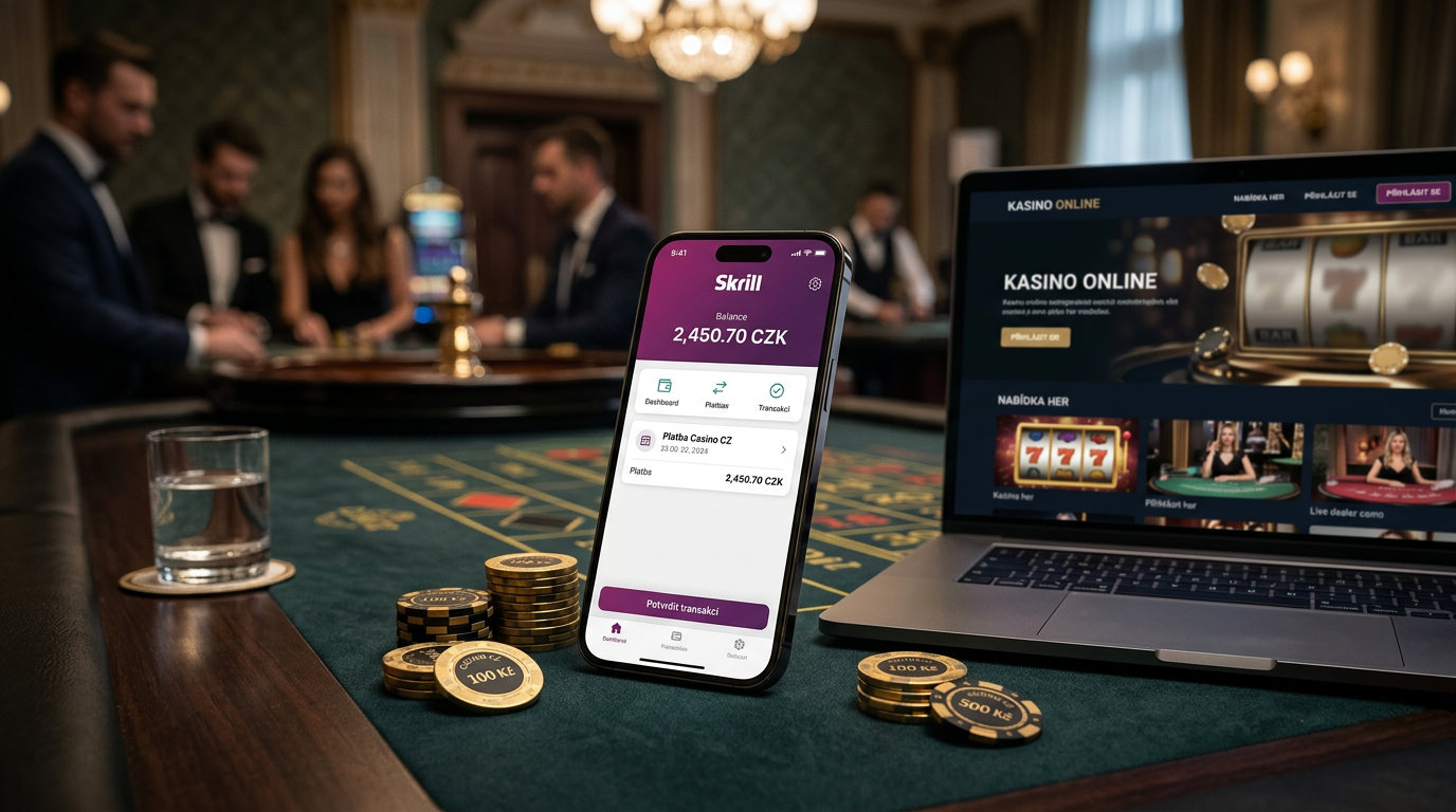 Skrill casino vklad a mobilní aplikace na pozadí herního prostředí