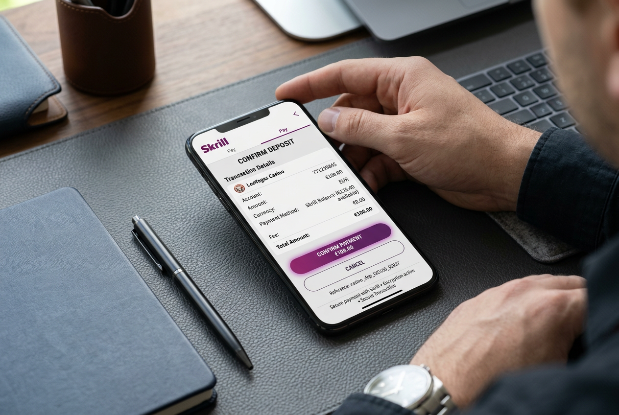 Rozhraní aplikace Skrill pro mobilní platby v kasinu
